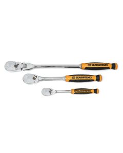 KDT81203T image(0) - GearWrench 3 Piece 1/4 Inch & 3/8 Inch Drive 90-Tooth Dual Material Teardrop Ratchet Set