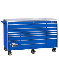 EXTEX7217RCQBLCR image(0) - Extreme Tools EXQ Series 72"W x 30"D 17-Drawer Pro Triple Bank Roller Cabinet Blue w/ Chrome Quick Release Drawer Pulls