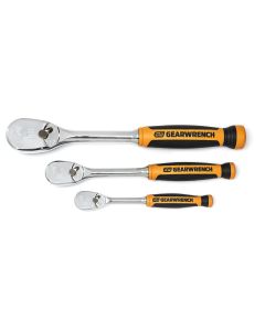 KDT81207T image(0) - GearWrench 3 Piece 1/4 Inch, 3/8 Inch & 1/2 Inch Drive 90-Tooth Dual Material Teardrop Ratchet Set