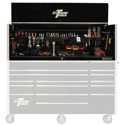 EXTRX722501HCBK image(0) - Extreme Tools 72 in. x 25 in. Deep Professional Hutch, Black with Chrome Trim