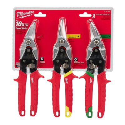 MLW48-22-4533 image(0) - Milwaukee Tool 3-PC AVIATION SNIPS (LEFT, RIGHT, STRAIGHT) SET