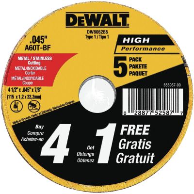 DWTDW8062B5 image(0) - DeWalt 4-1/2" Type 1 Metal Cutting Wheels (Pac