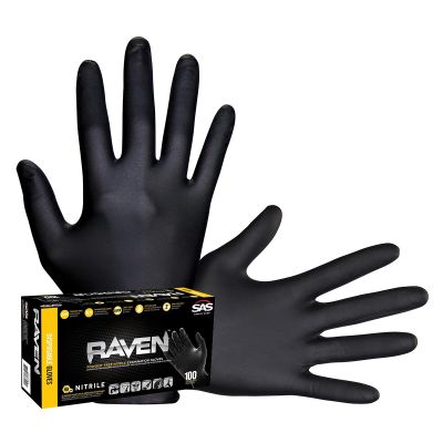 SAS66520 image(0) - SAS Safety Raven Black 7mil PF Nitrile Gloves, XXL (pk of 100)