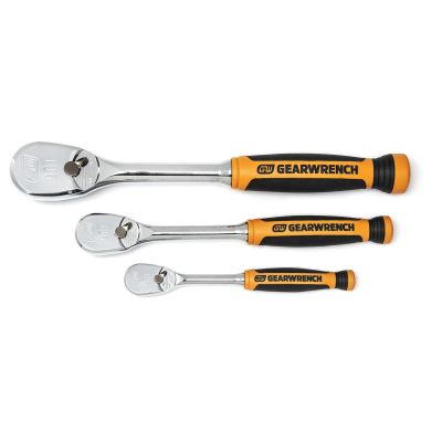 KDT81207T image(0) - GearWrench 3 Piece 1/4 Inch, 3/8 Inch & 1/2 Inch Drive 90-Tooth Dual Material Teardrop Ratchet Set